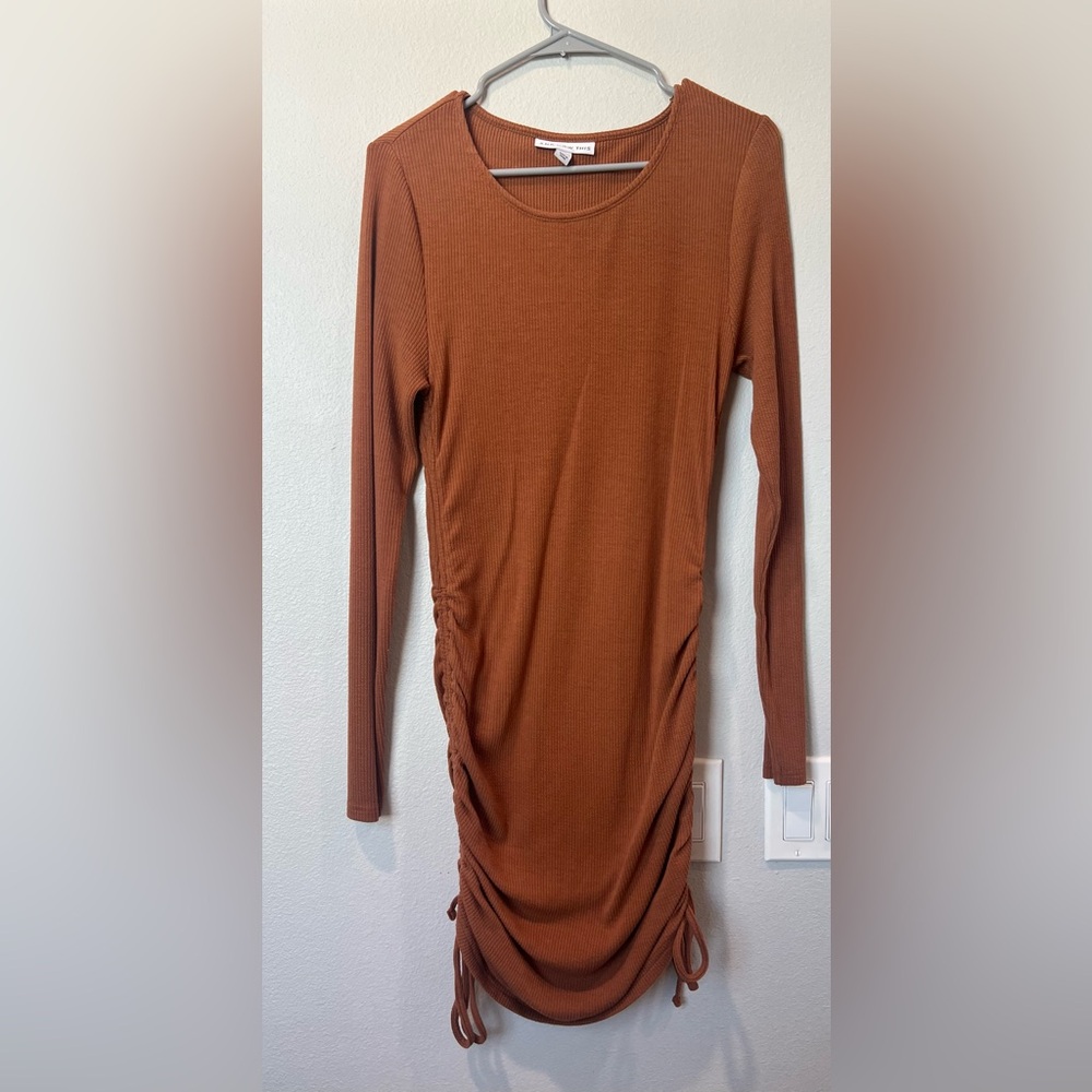 Rust Long Sleeve Ruched Dress